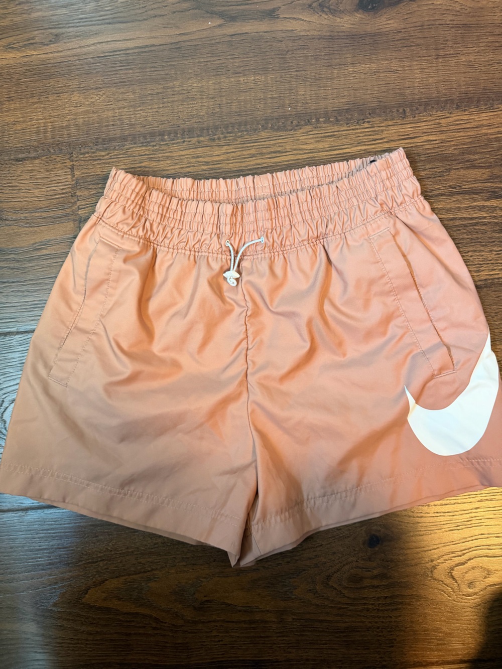 Nike Peach Elastic-Waist Women’s Shorts with White Swoosh